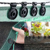 Black plastic clips used to fasten shade cloth or outdoor fabric to netting and fabric.
