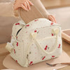 Strawberry Corduroy Insulated Lunch Bag with Large Capacity