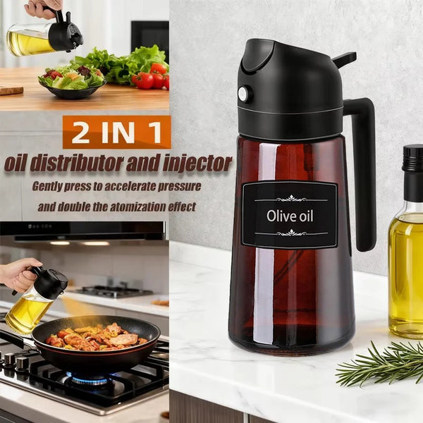 2-in-1 Brown Glass Oil Sprayer & Dispenser