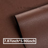 A close-up of a brown leather repair patch, showing the texture and dimensions 7.87 inch by 5.90 inch.