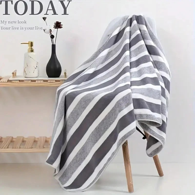 Extra Large Striped Coral Fleece Bath Towel