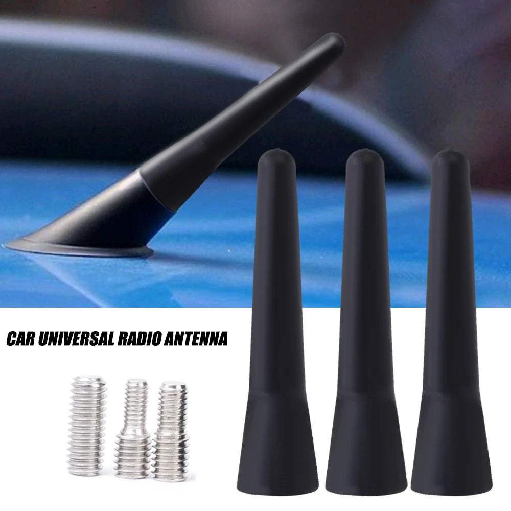 Compact Black Car Radio Antenna with Adapter Screws