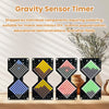 Four gravity sensor timer components with colored LED matrices arranged in an hourglass shape.