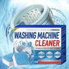 Box of washing machine cleaner tablets and a washing machine part with water splash background