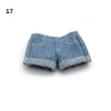 A pair of denim-style shorts for a fashion doll clothing set.