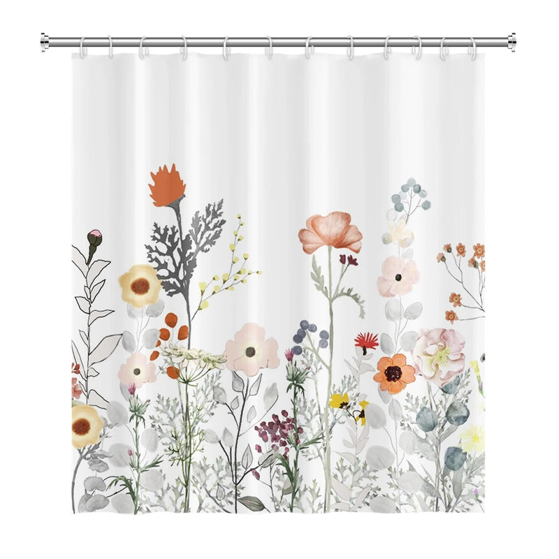 Floral Print Shower Curtain with Integrated Liner