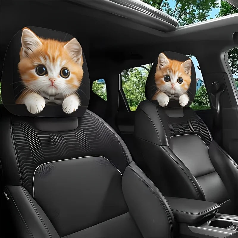 Cute Orange Cat Print Car Headrest Pillow Covers (Pair)