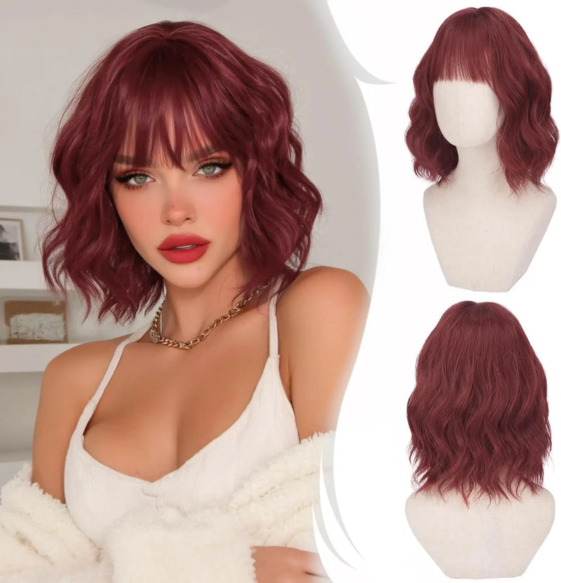 Short Wavy Bob Wig with Bangs