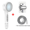 White high-pressure handheld shower head with silicone nozzles and stainless steel hose and mounting bracket