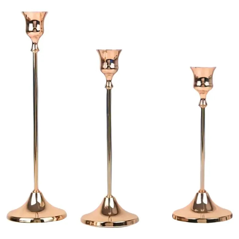 Vintage Set of 3 Metal Candle Holders with Matte Gold Finish