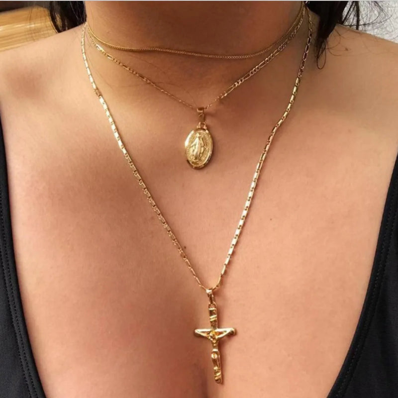 Layered Crystal Heart & Star Pendant Necklace