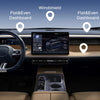 Interior view of a car showing a magnetic phone mount and dashboard suction cup features.