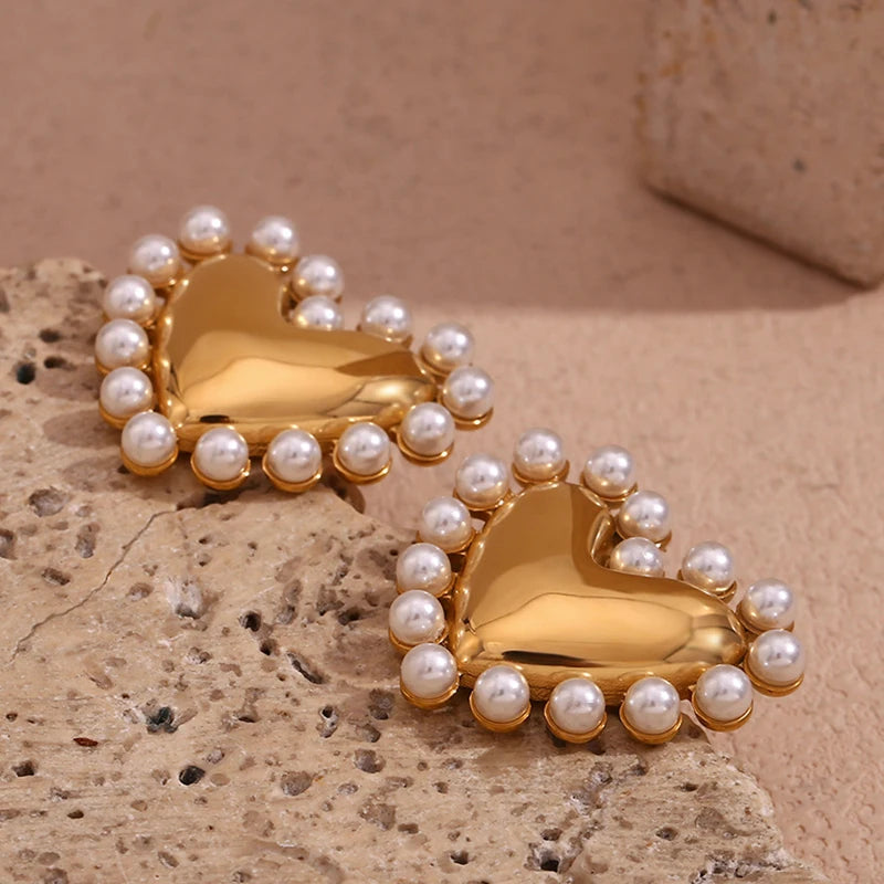 Pearl Heart Drop Earrings