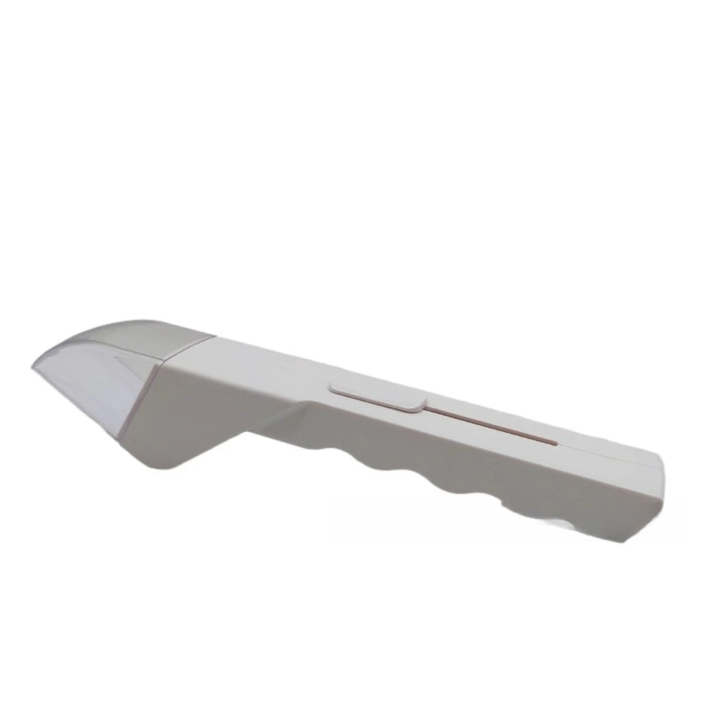 A white handheld insect catcher with a telescopic handle.