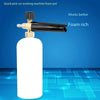 A white bottle containing a high-pressure foam lance for car washing is shown against a blue background.