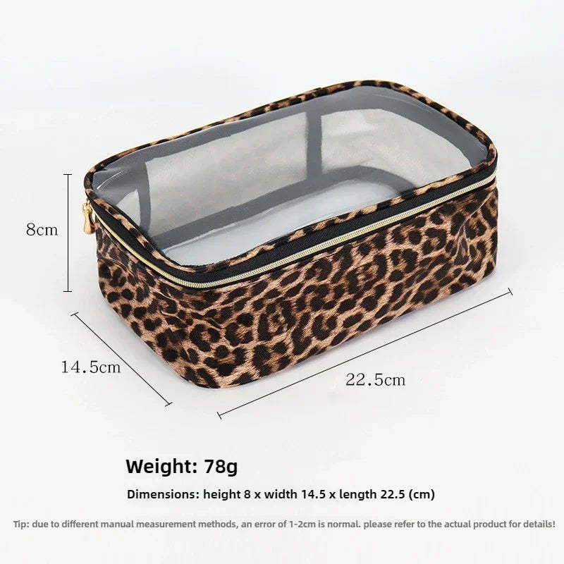 Leopard Print Transparent Makeup Bag with Waterproof Zipper