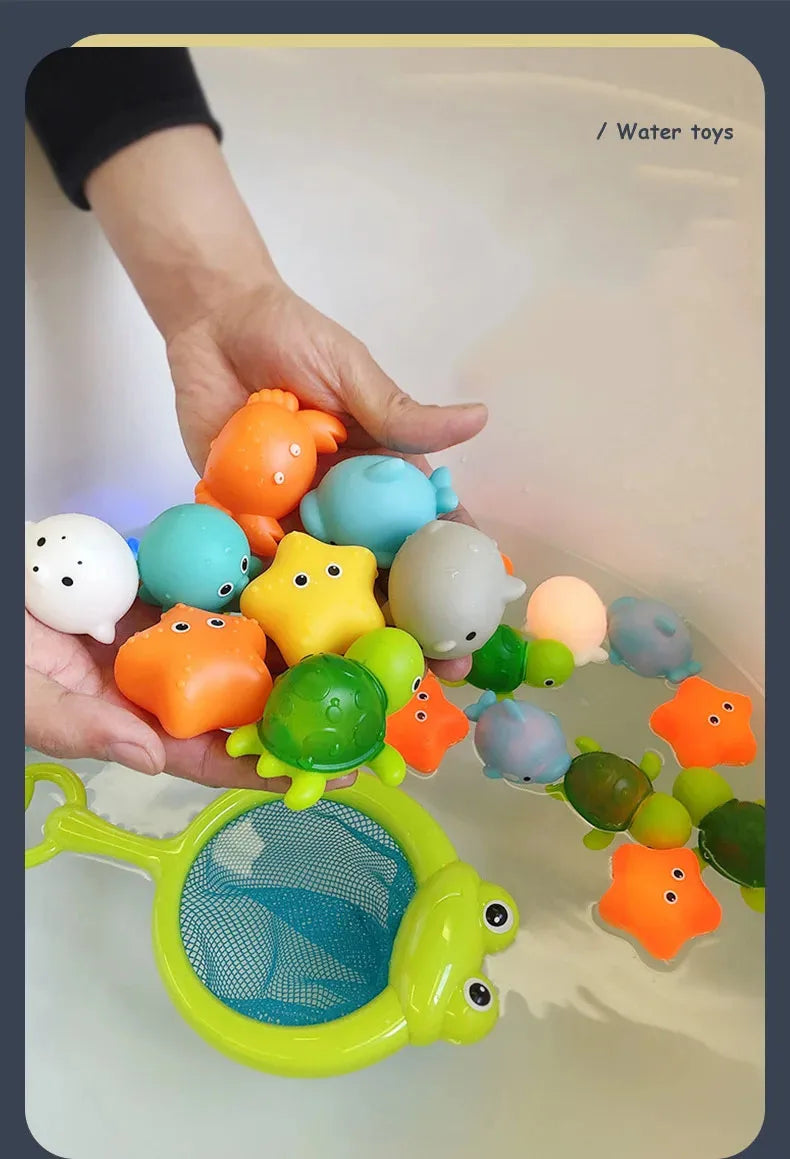 Glow-in-the-Dark Animal Bath Toy Set with Floating Net