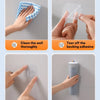 Four steps showing how to install a disposable toilet brush kit with a wall-mounted holder