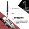 Installation guide showing a shifter gear extender lever and adapter for an aluminum shift knob.