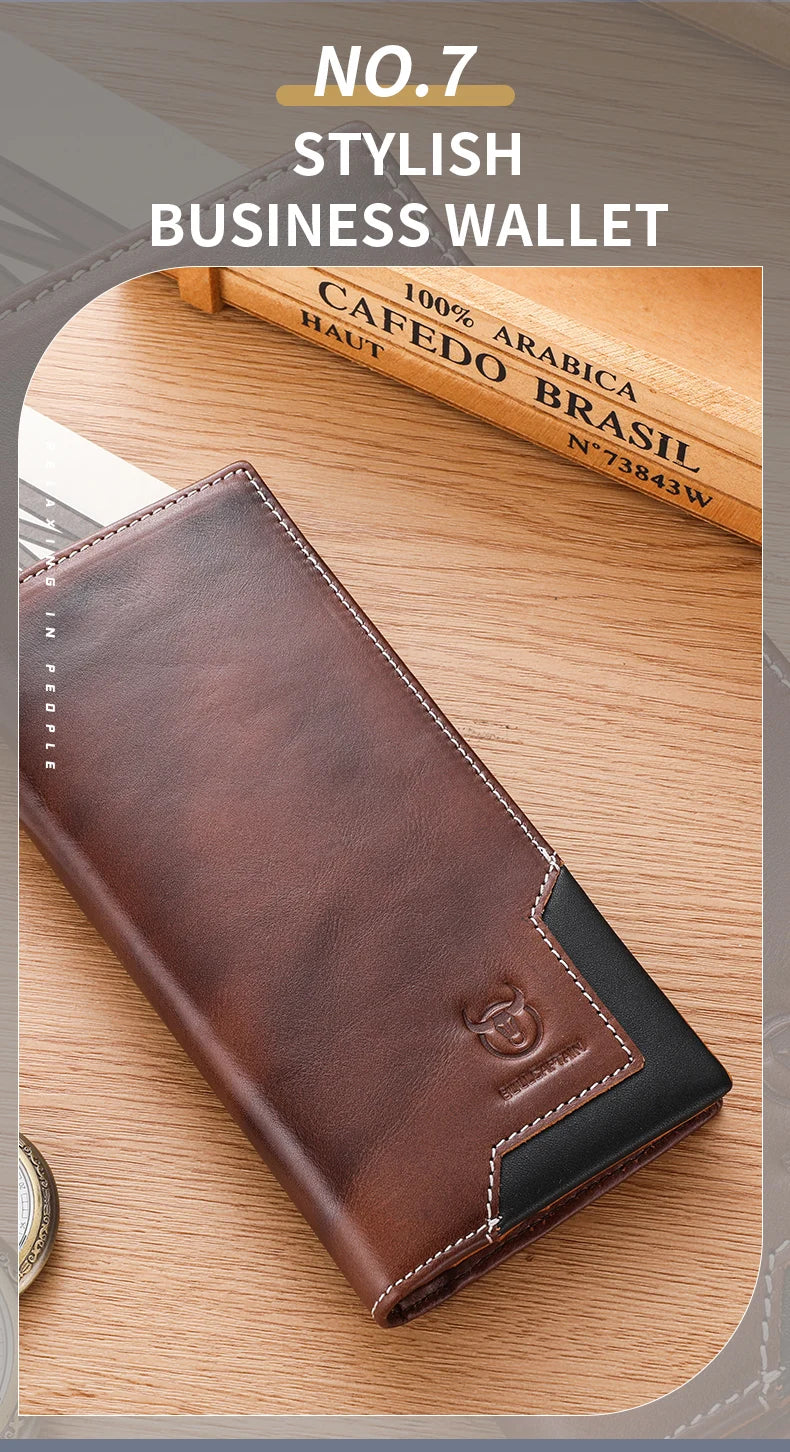 Men's Genuine Leather RFID Blocking Long Wallet with Card Holder
