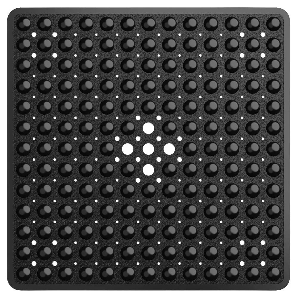 A black non-slip shower mat with suction cups for bathtub and bathroom floor