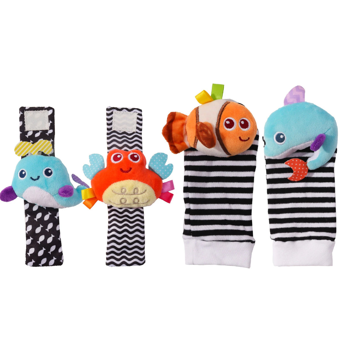 Baby Wrist Rattles and Animal Socks Set for Sensory Development