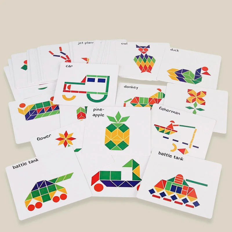 Wooden Shape Matching Puzzle Set with 102 Blocks and 48 Cards