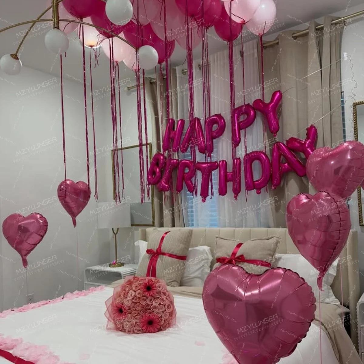 Pink Heart Happy Birthday Balloon Set