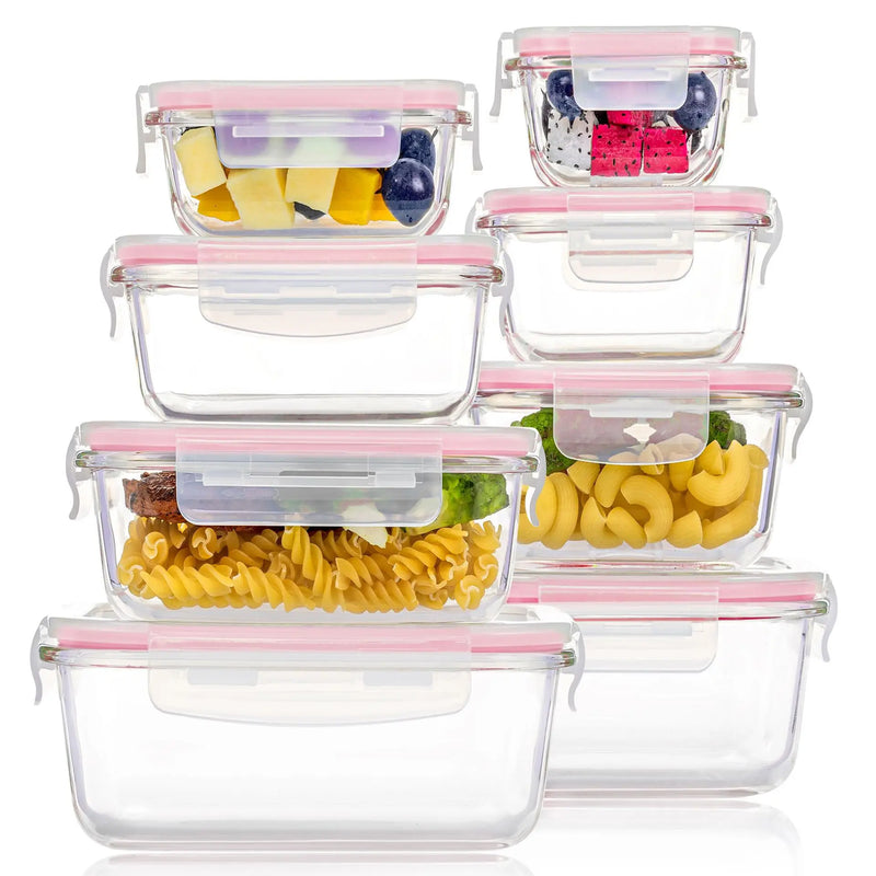 8-Piece Borosilicate Glass Food Storage Set with Leak-Proof Lids