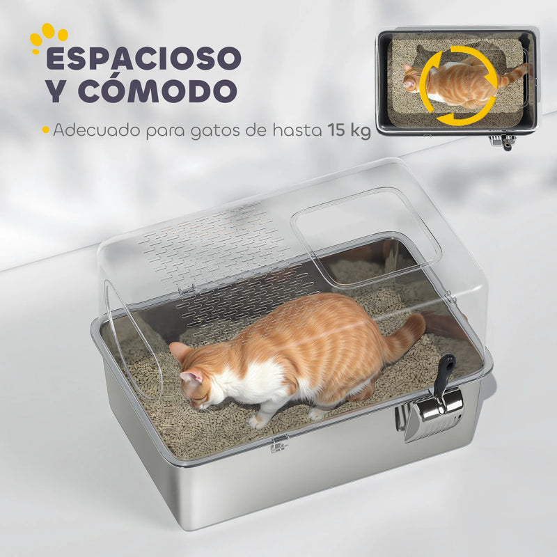 XL Stainless Steel Cat Litter Box with Lid and Scoop