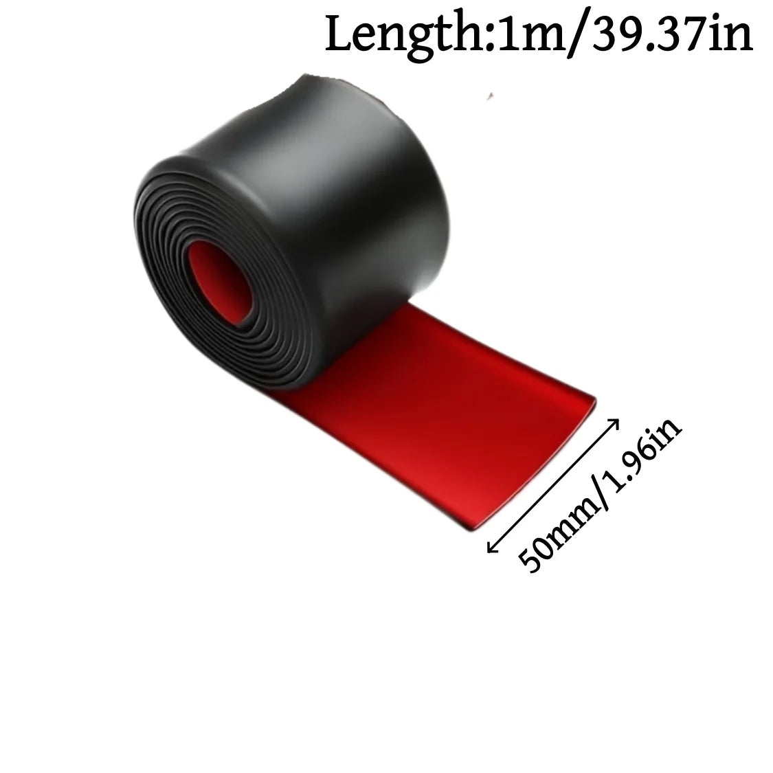 Roll of black self-adhesive PVC car side skirt and door edge protection strip measuring 1m long