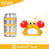 A yellow crab-themed silicone rattle toy for baby sensory development
