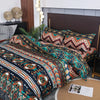 Boho striped geometric duvet cover set featuring earthy tones and intricate patterns