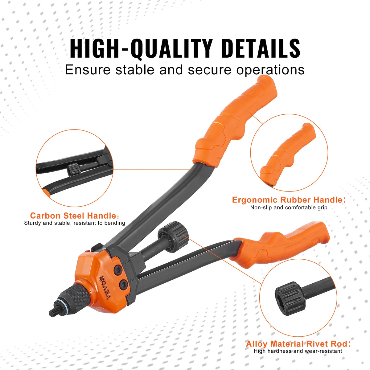 Orange and black pliers tool kit for riveting with carbon steel handle and alloy material rivet rod