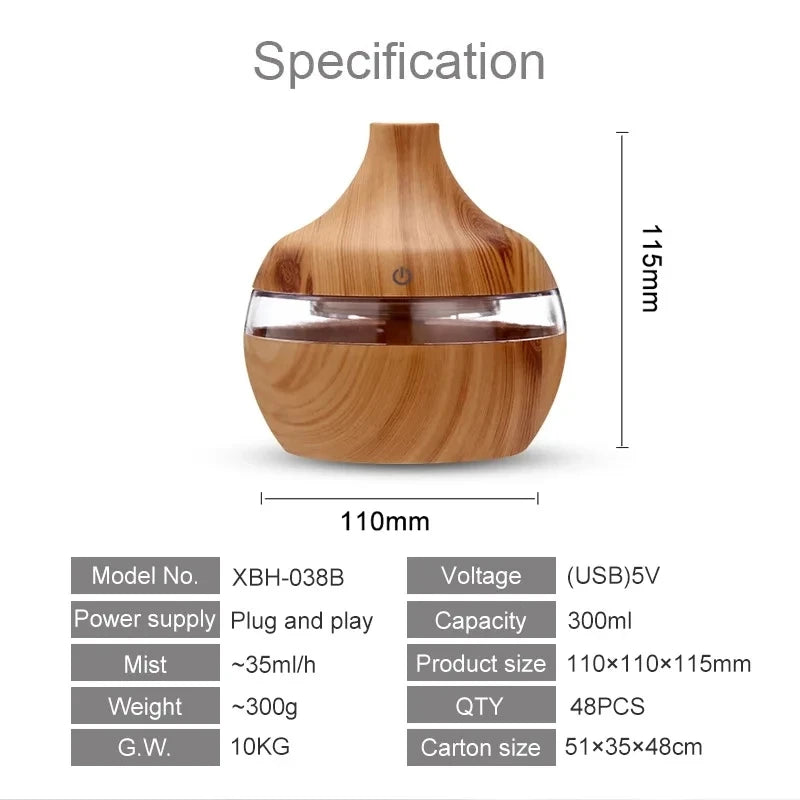 Wood Grain Ultrasonic Air Humidifier with Essential Oil Diffuser