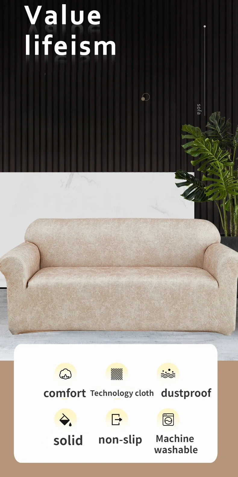PU Leather Sofa Slipcover with Anti-Slip Backing