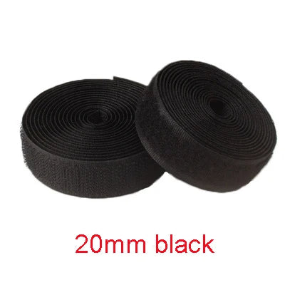 Roll of 20mm black sew-on hook and loop tape fastener strip