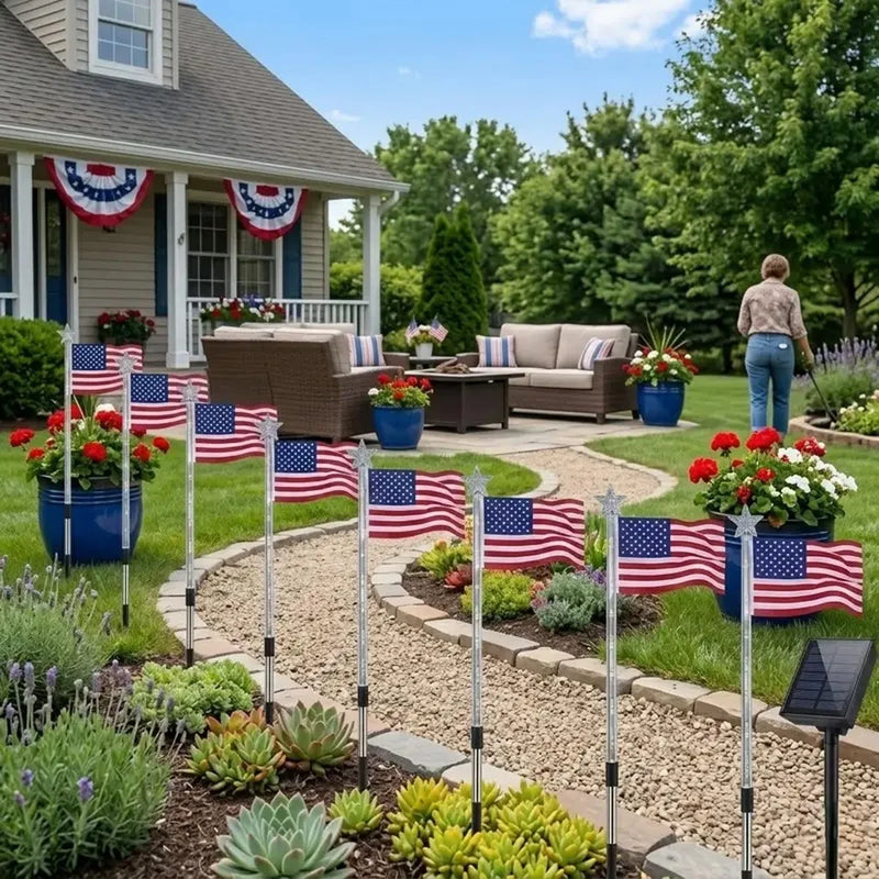 Solar-Powered LED American Flag Pathway Lights
