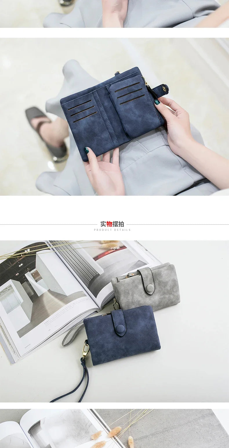 Compact Frosted Tri-Fold Wallet for Women