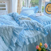 Seersucker Duvet Cover Set with Lace Trim