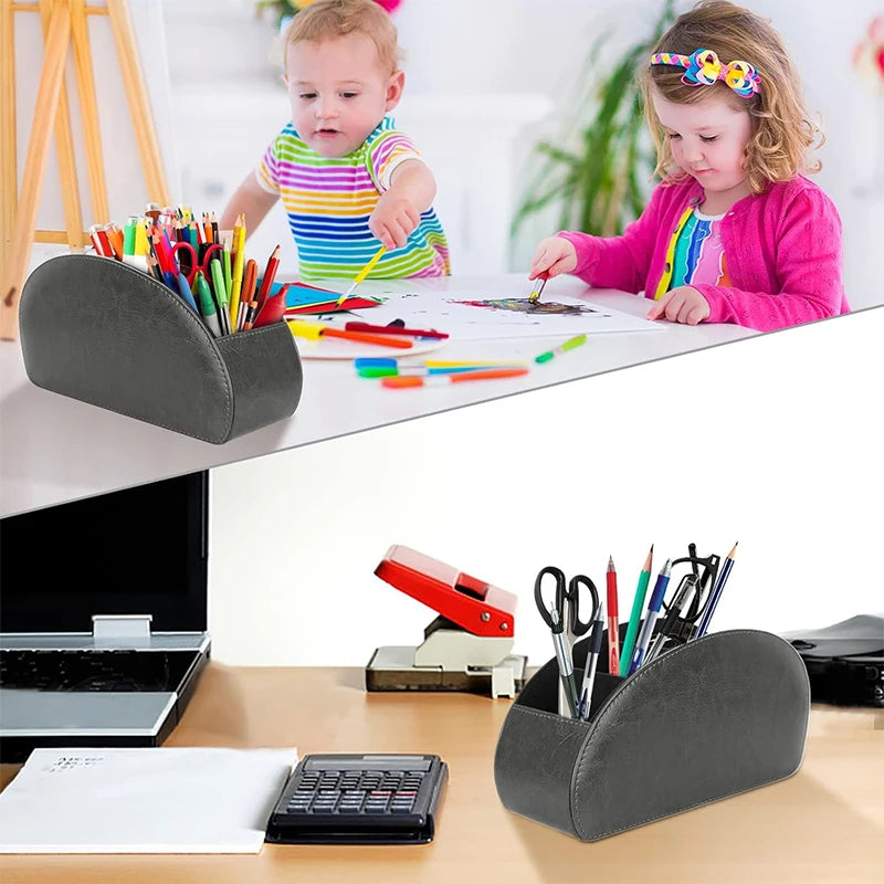 PU Leather Remote Control Organizer with 5 Compartments