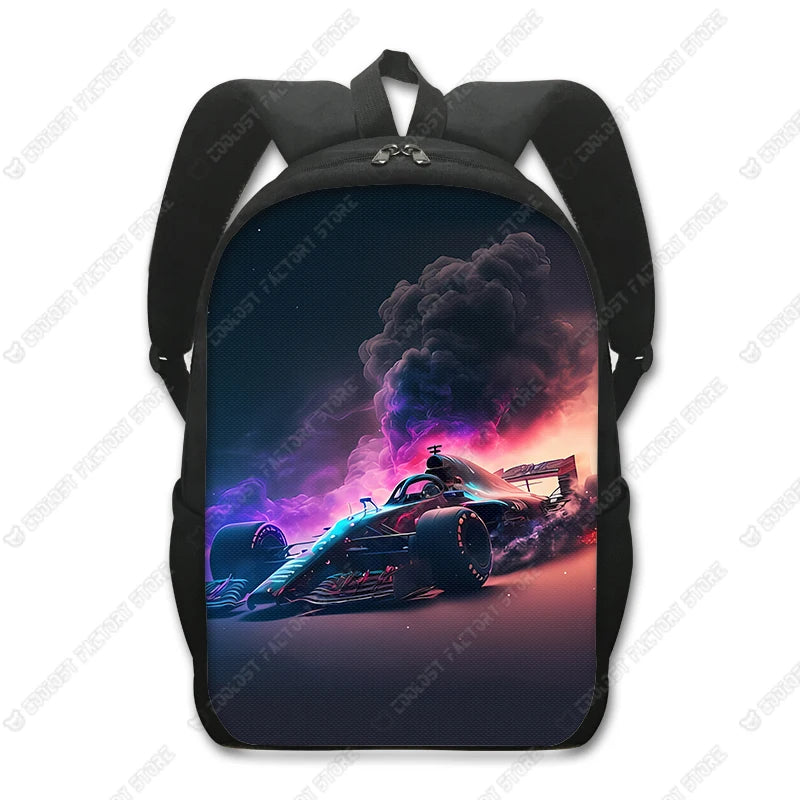 Schwarzer taktischer Rucksack mit Sonnenuntergangs- und Rauch-Effekt auf der Vorderseite.