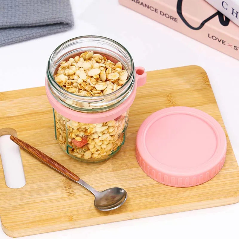 Glass Overnight Oats Container with Lid and Spoon