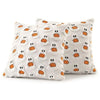 White throw pillow cover featuring a repeating pattern of orange Halloween ghosts with pumpkins.