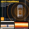 Close-up view of an LED rooftop strobe light bar mounted on a vehicle, showing its bright orange light pattern.