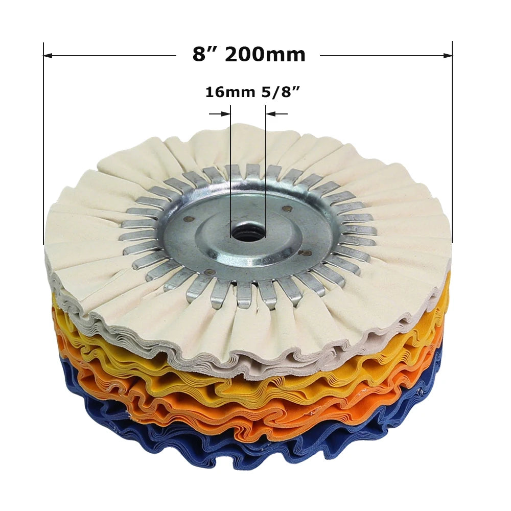 A set of four cotton polishing wheels with 8 inch diameter and 16mm thickness for angle grinders