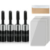 A set of black and silver windshield glass repair resin kits with a cardboard envelope.