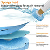Close-up view of a blue sponge head for stain removal, showing layers including cleaning liquid, cloth, and sponge.