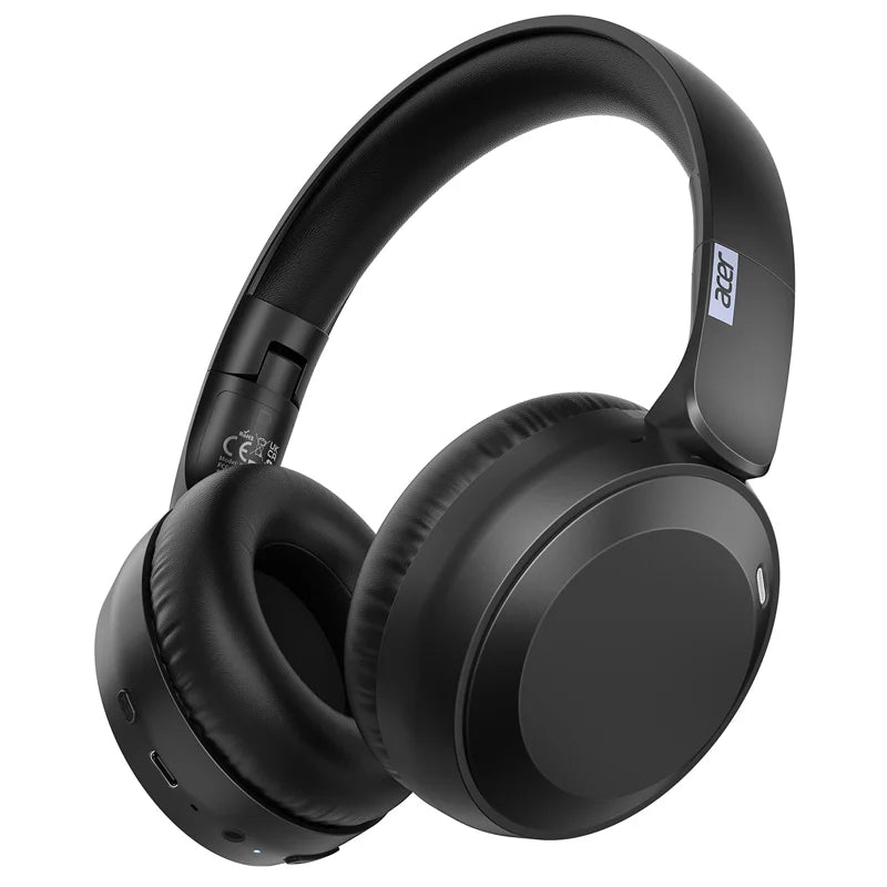 Black Acer OHR205 wireless Bluetooth headphones shown from above.