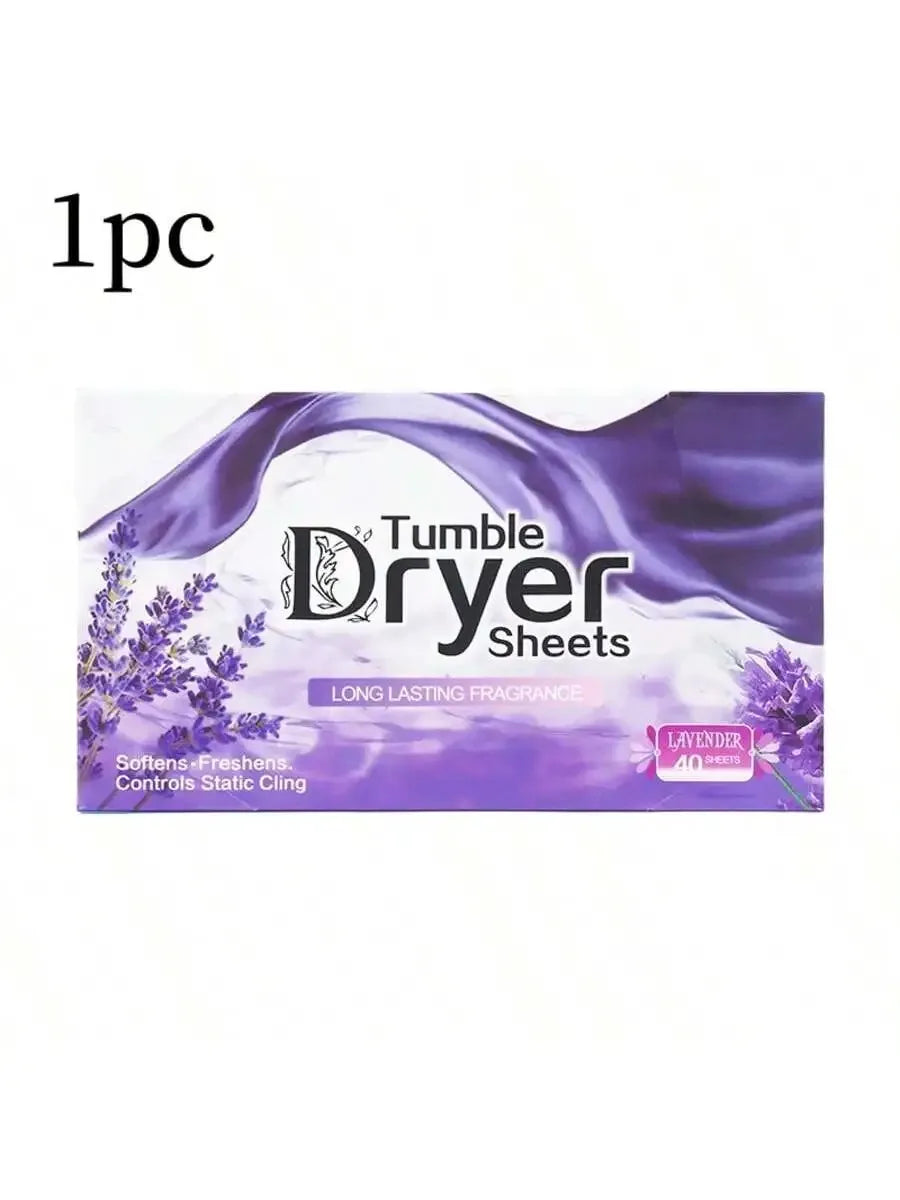 Purple tumble dryer sheets with lavender fragrance and 40 sheets
